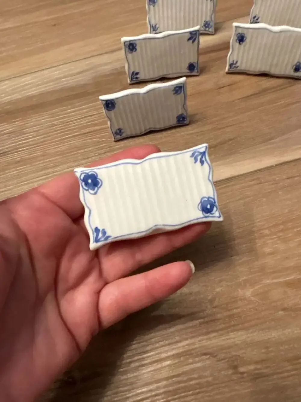 Set of 6 Vintage Fine Bone China Blue and White Floral Place Card Holders